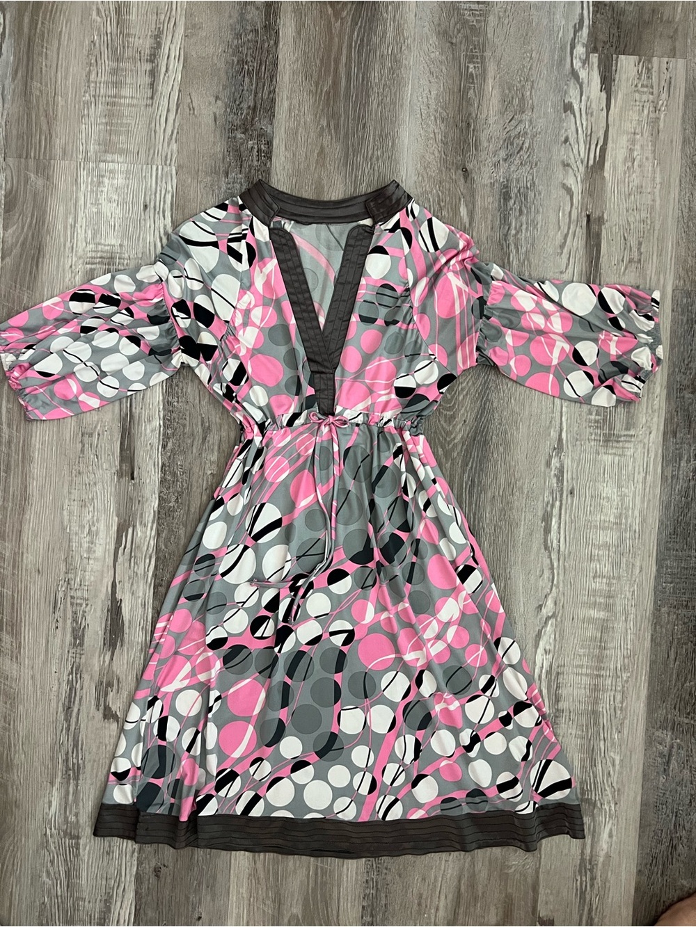 Pink & Gray Printed Long Sleeve Dress